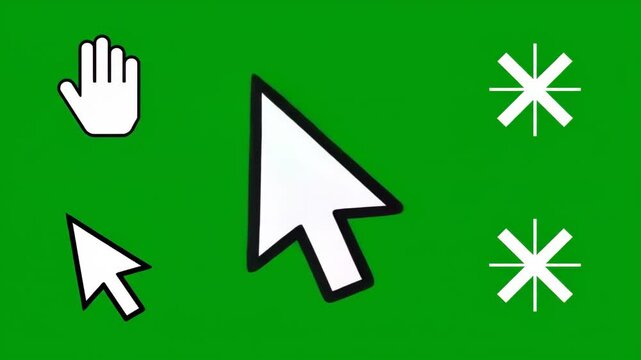 Collection of Diverse Animated Mouse Cursors on Green Screen for Video Editing and Design