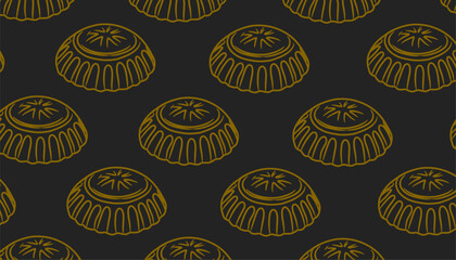 Maamoul Seamless Pattern. Traditional Middle Eastern Cookie Illustration. Maamoul Hand Drawn Outline Vector Style. Decorative Ramadan Eid Design. Packaging Textile Background Use.