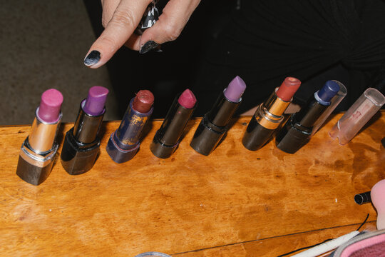 Different lipsticks aligned in a row 