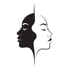 Abstract Duality Concept Illustration of Two Faces in Black and White
