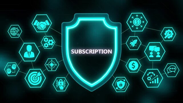Subscription Shield with Connected Icons Symbolizing Recurring Payments and Service Management finance
