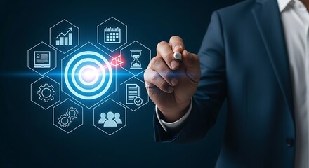 Businessman Drawing Arrow Hitting Target for Strategic Success