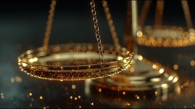 Balance and Harmony: A close-up shot of a golden balance, evoking themes of justice, equilibrium, and the pursuit of fairness.