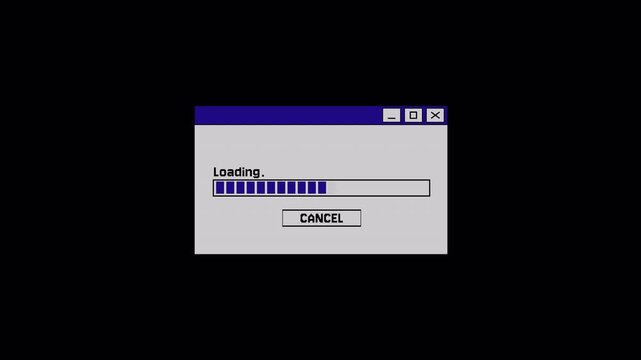 4K Retro Desktop UI Elements and Loading Dialog Box. Loading Animation Computer interface