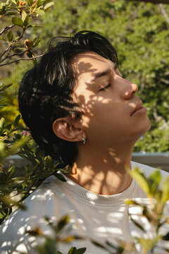 Man with Closed Eyes Enjoying Sunset