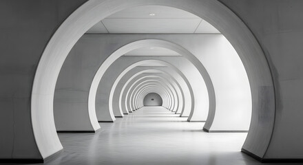 Fototapeta premium Symmetrical black and white view looking through a series of repeating circular arches