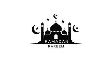 A striking black silhouette features a mosque crescent moon and stars celebrating the islamic holy month of ramadan kareem © njhasan
