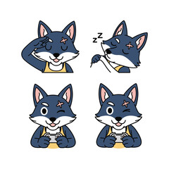 Obraz premium Cartoon wolf character set with different emotions on white background