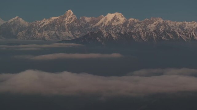 Hengduan mountains snow covered Mount Edgar and Mount Shizi at dawn