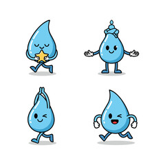 Fototapeta premium Cartoon water drops dancing with different emotions and poses on white background