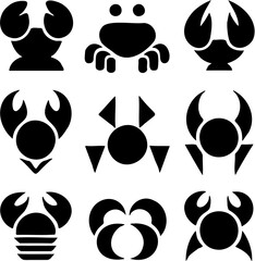 Crab Silhouette Set Collection &ndash; Marine Sea Animal Vector Icons Isolated on White