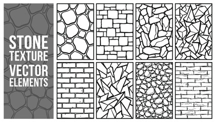 Stone Texture Vector Set: Hand Drawn Brick, Cobblestone, and Geometric Rock Patterns. © MR7