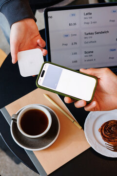 Smartphone Tap-to-Pay  Mobile Wallet Payment at Caf&eacute;