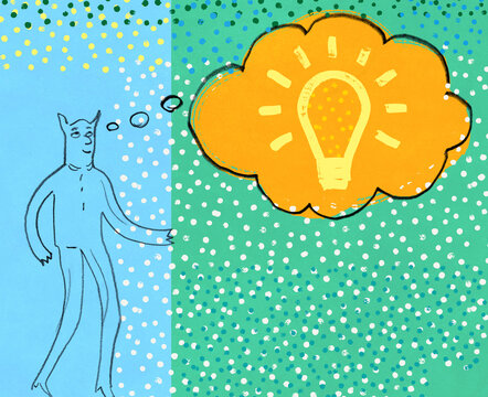 Cartoon Character Having Idea.  