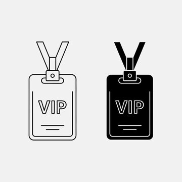 VIP Badge ID Card Icon Set Vector &ndash; Lanyard Pass Line and Solid Style Illustration