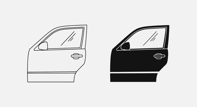 Car Door Icon Set Vector &ndash; Vehicle Auto Door Line and Solid Style Illustration