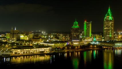 Downtown Mobile, Alabama at night