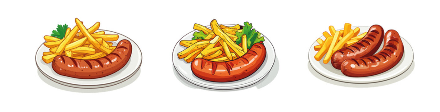 Assiette de saucisse ou andouillette avec frites et salade persil &ndash; Cuisine fran&ccedil;aise traditionnelle