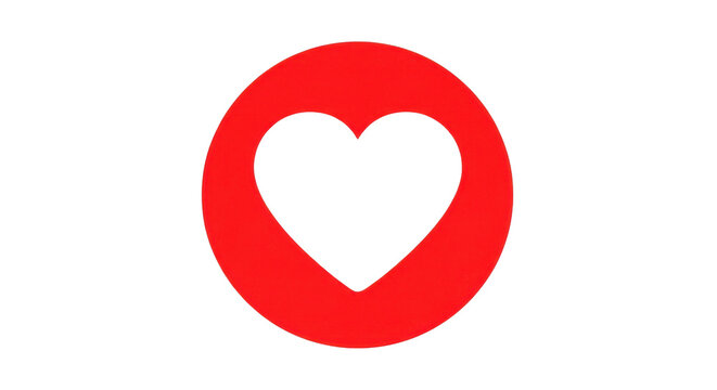 Single white heart icon centered within a vibrant red circle, isolated on a clean white background. This simple graphic symbolizes love, likes, favorites, and positive feedback.