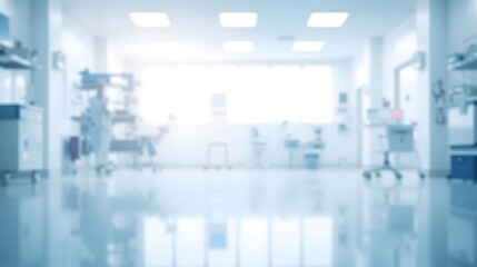 Fototapeta premium Modern hospital corridor with bright lighting and medical equipment for healthcare and cleanliness concept
