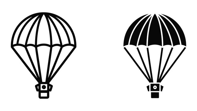 Parachute icons set, black and white parachutes
