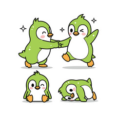 Fototapeta premium Cute cartoon penguins showing affection and happiness on white background