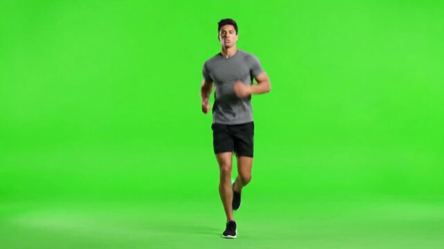 Man Running in Front Green Screen.