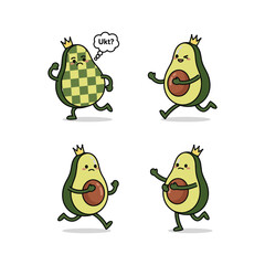 Fototapeta premium Cartoon Avocado Characters with Different Emotions and Actions