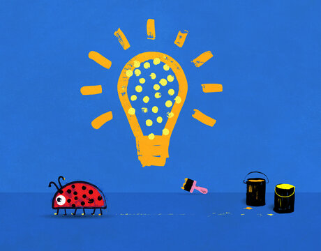 Ladybug has Bright Idea. Creativity and Imagination Concept.