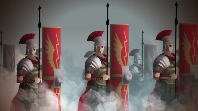 roman army marching with shields and pilum spears