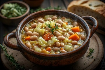 bowl of cabbage and white bean soup