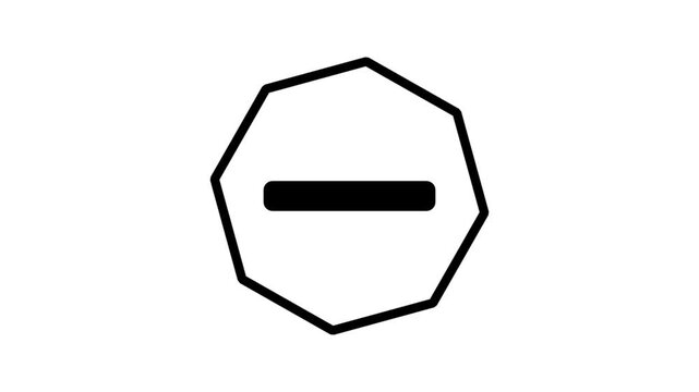 Stop or Minus Motion Icon. Octagon stop icon with a horizontal line symbol for restricted access or negative action commands.