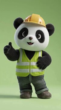 Cute 3D Construction Worker Character Warning Pointing Gesture Green Screen Loop