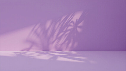 Soft lavender studio with diffused palm leaf shadows, empty background © Sabbir Media