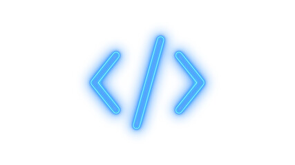 Obraz premium Glowing neon code tags icon isolated on transparent background. Programming symbol. Web development. Markup language. Scripting element. UI.
