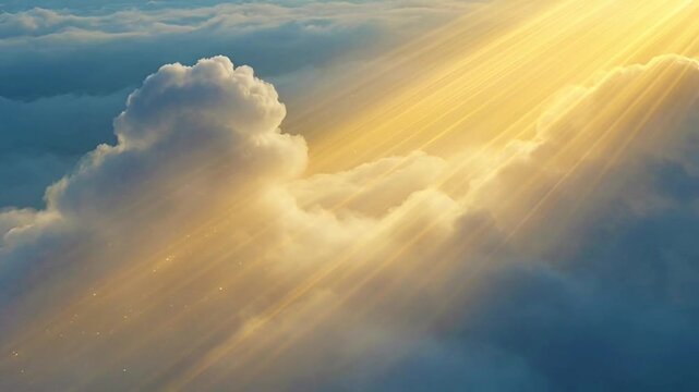 Realistic Sun rays streaming diagonally through clouds.