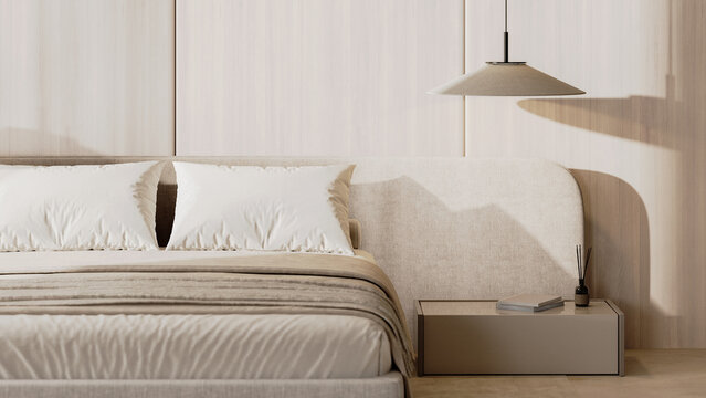 cozy minimalistic bedroom with neutral colors and soft natural light