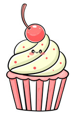 Cupcake cute,food dessert, sweet, cream ,illustration