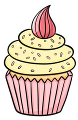 Cupcake cute,food dessert, sweet, cream ,illustration