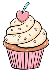Cupcake cute,food dessert, sweet, cream ,illustration
