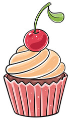 Cupcake cute,food dessert, sweet, cream ,illustration