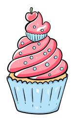 Cupcake cute,food dessert, sweet, cream ,illustration