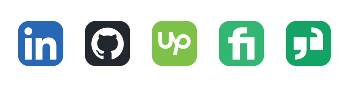 linkedin github upwork fiverr freelance platform app icons colorful rounded square vector set