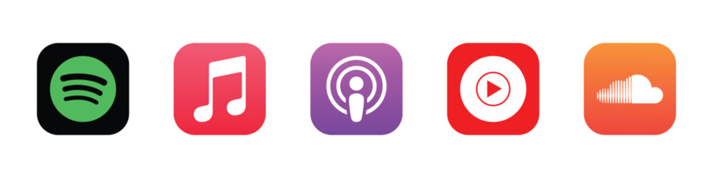 spotify apple music podcast youtube soundcloud colorful audio app icon vector set