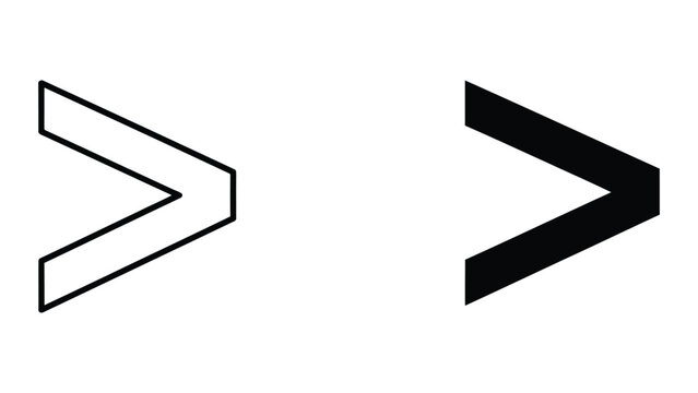 Greater Than Symbol Icon - Outline and Solid Black Vector