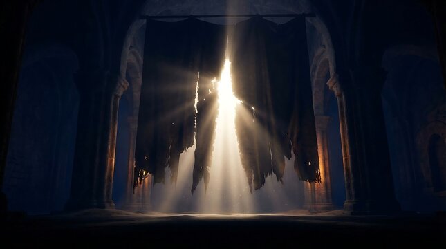 Mysterious figure emerging from an illuminated portal in a dark chamber