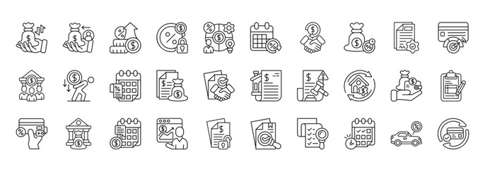 Personal Loan Icon set Collection in Line Style. personal, loan, borrowing, lender, debt, credit