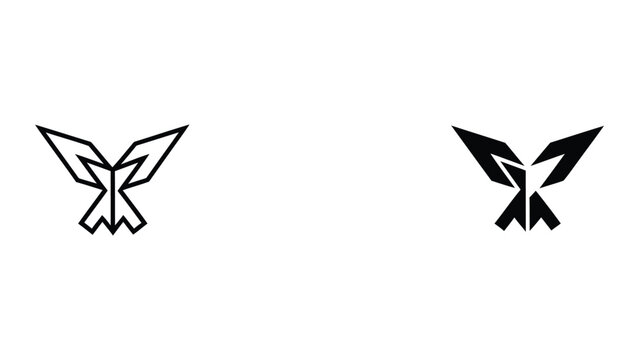 Abstract Geometric Bird or Phoenix Wings Icon in Outline and Solid Black Modern Style