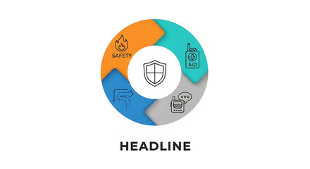 Infographic template with shield logo and colorful sections