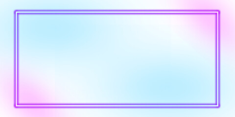 Neon rectangle frame with pastel gradient background glowing border for graphic design and advertising isolated on soft blue and pink
